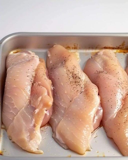 Stick raw chicken into a baking dish. Voila! A heavenly meal in four easy steps !!