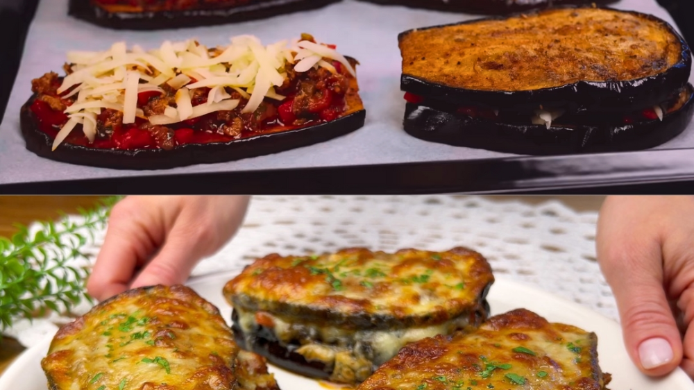 Baked Eggplant with Meat Filling and Cheese