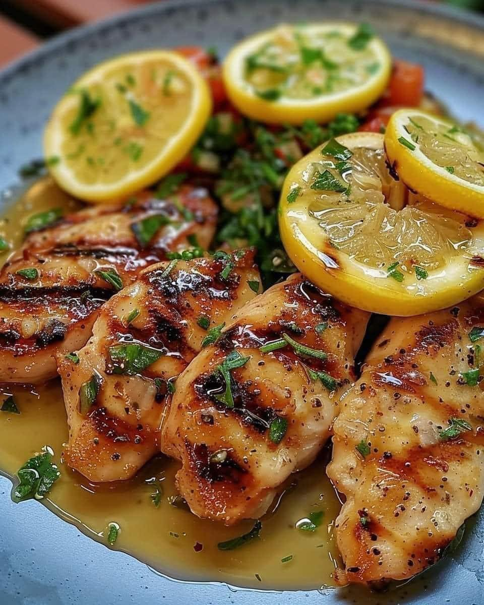 Grilled Chicken Scallops with Lemon Sauce