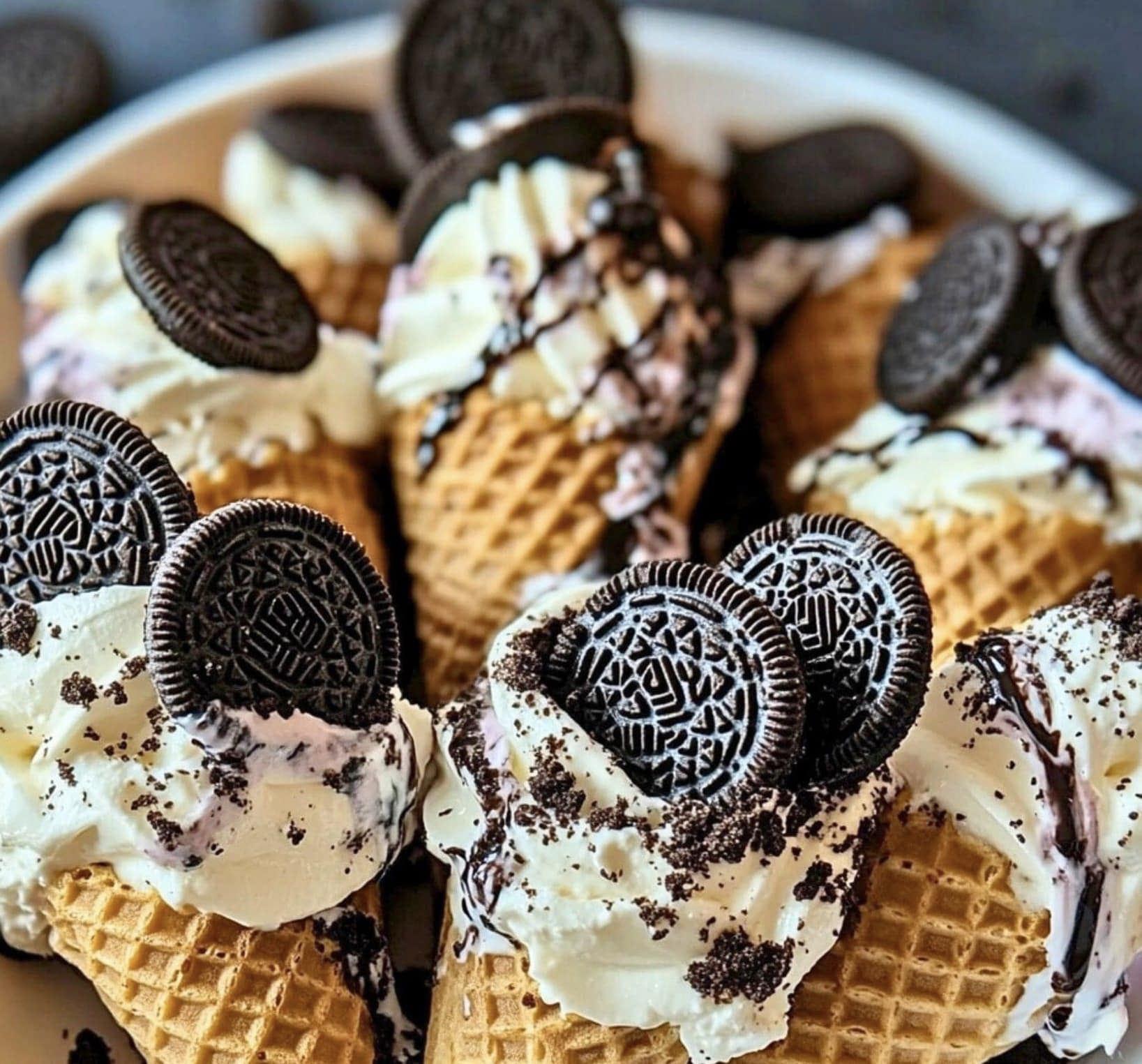 Oreo Cheesecake-Filled Waffle Cones 