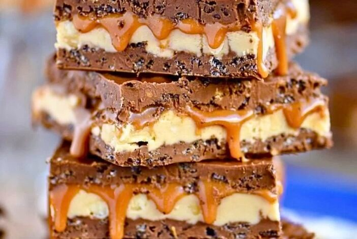 No Bake Crispy Snickers Bars