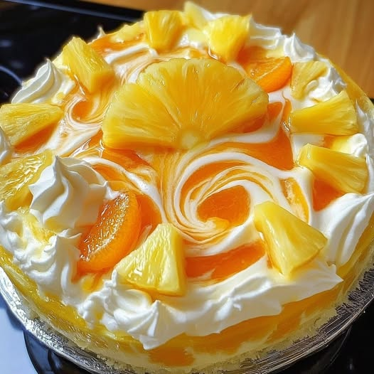 No-Bake Orange Pineapple Swirl Cheesecake