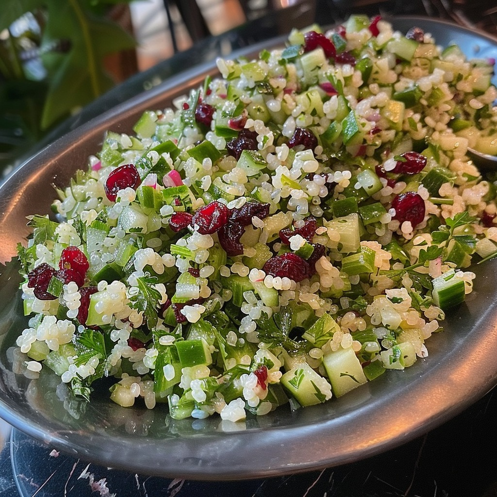 Bulgur salad with dried cranberries and fresh herbs 