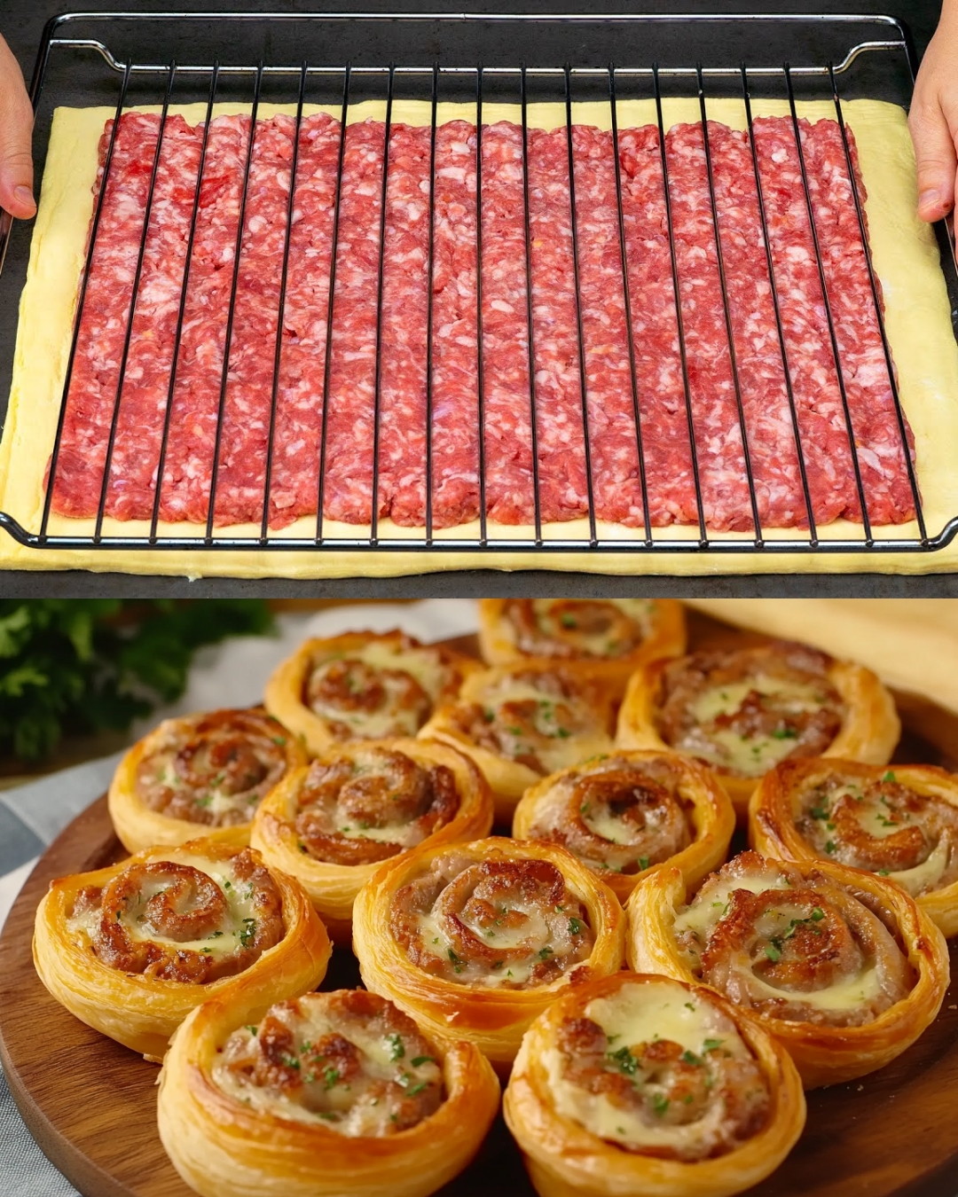 Minced Meat Puff Pastry Rolls with Cheese