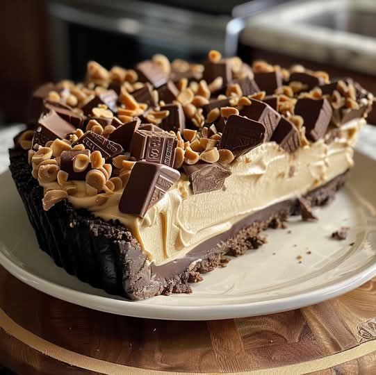 “GIANT REESE’S PEANUT BUTTER PIE WITH CHOCOLATE CRUST AND WHIPPED CREAM TOPPING