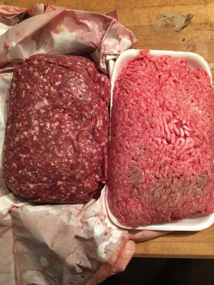 Know what you’re buying. This picture has store beef(right), and farm beef(left). There is an obvious visible difference between the two but the differences don’t stop there!